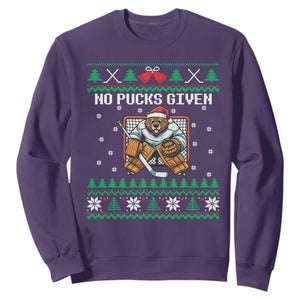 Ugly Christmas Sweater Beaver Ice Hockey Goalie Sweatshirt No Pucks Given TS12 Purple Print Your Wear