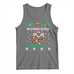 Ugly Christmas Sweater Beaver Ice Hockey Goalie Tank Top No Pucks Given TS12 Black Heather Print Your Wear