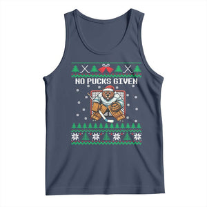 Ugly Christmas Sweater Beaver Ice Hockey Goalie Tank Top No Pucks Given TS12 Navy Print Your Wear