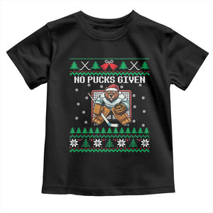 Ugly Christmas Sweater Beaver Ice Hockey Goalie Toddler T Shirt No Pucks Given TS12 Black Print Your Wear