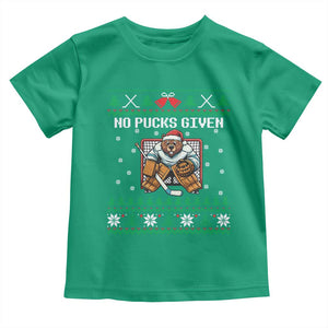 Ugly Christmas Sweater Beaver Ice Hockey Goalie Toddler T Shirt No Pucks Given TS12 Irish Green Print Your Wear