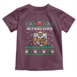 Ugly Christmas Sweater Beaver Ice Hockey Goalie Toddler T Shirt No Pucks Given TS12 Maroon Print Your Wear