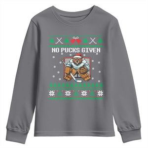 Ugly Christmas Sweater Beaver Ice Hockey Goalie Youth Sweatshirt No Pucks Given TS12 Charcoal Print Your Wear