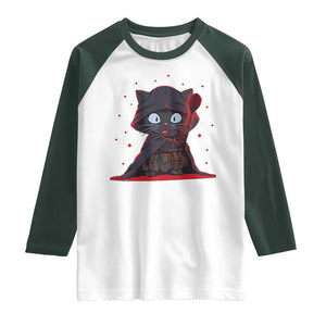 Funny Cat Vader Kitten Playing Darts Raglan Shirt Space Scifi Dartist Gift TS12 White Dark Forest Green Print Your Wear