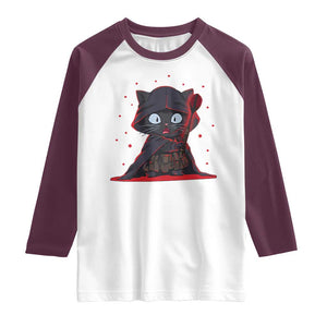 Funny Cat Vader Kitten Playing Darts Raglan Shirt Space Scifi Dartist Gift TS12 White Maroon Print Your Wear