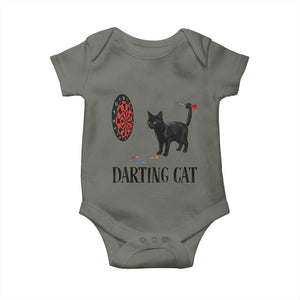 Funny Black Cat Darts Player Baby Onesie Darting Cat Dartist Gift TS12 Military Green Print Your Wear