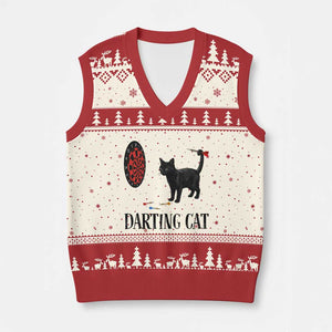Funny Black Cat Darts Player V-Neck Knit Sweater Vest Darting Cat Dartist Gift TS12 Beige Red Print Your Wear