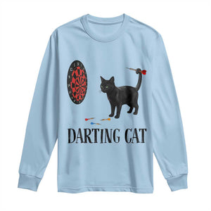 Funny Black Cat Darts Player Long Sleeve Shirt Darting Cat Dartist Gift TS12 Light Blue Print Your Wear