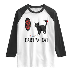 Funny Black Cat Darts Player Raglan Shirt Darting Cat Dartist Gift TS12 White Black Print Your Wear