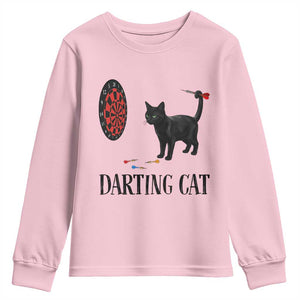 Funny Black Cat Darts Player Youth Sweatshirt Darting Cat Dartist Gift TS12 Light Pink Print Your Wear