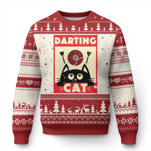 Black Cat Dart Thrower Ugly Christmas Sweater Cat Lover Dartist Gift TS12 Beige Red Print Your Wear