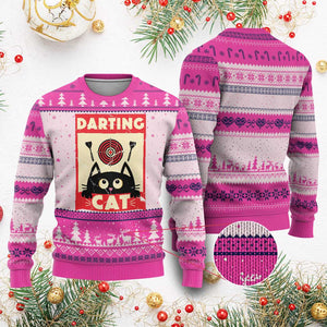 Black Cat Dart Thrower Ugly Christmas Sweater Cat Lover Dartist Gift TS12 Hot Pink Print Your Wear