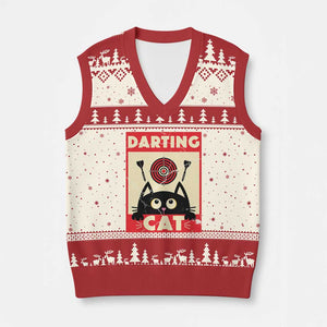 Black Cat Dart Thrower V-Neck Knit Sweater Vest Cat Lover Dartist Gift TS12 Beige Red Print Your Wear