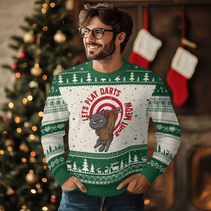 Funny Cat Darts Lover Ugly Christmas Sweater Lets Play Darts Right Meow TS12 Beige Green Print Your Wear