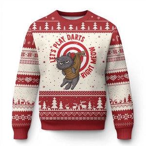 Funny Cat Darts Lover Ugly Christmas Sweater Lets Play Darts Right Meow TS12 Beige Red Print Your Wear