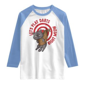 Funny Cat Darts Lover Raglan Shirt Lets Play Darts Right Meow TS12 White Carolina Blue Print Your Wear
