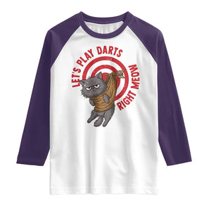 Funny Cat Darts Lover Raglan Shirt Lets Play Darts Right Meow TS12 White Purple Print Your Wear