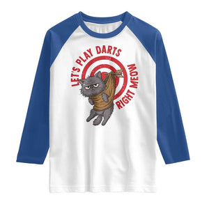 Funny Cat Darts Lover Raglan Shirt Lets Play Darts Right Meow TS12 White Royal Print Your Wear