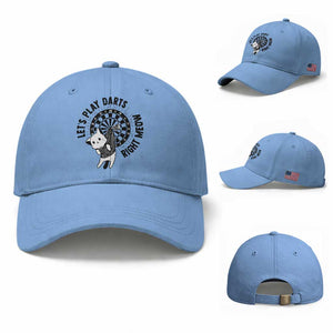 Lets Play Darts Right Meow Baseball Cap Cute Cat Dart Player Pub Game Gift TS12 Baseball Cap Universal Fit Light Blue Print Your Wear