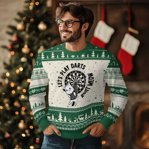 Lets Play Darts Right Meow Ugly Christmas Sweater Cute Cat Dart Player Pub Game Gift TS12 Beige Green Print Your Wear