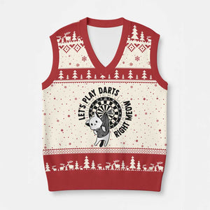 Lets Play Darts Right Meow V-Neck Knit Sweater Vest Cute Cat Dart Player Pub Game Gift TS12 Beige Red Print Your Wear
