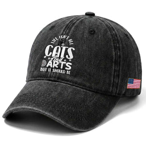 Kitty Lover Dartist Gift Washed Cotton Baseball Cap Life Should Be Cats And Darts TS12 Print Your Wear
