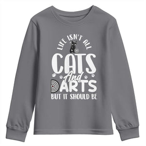 Kitty Lover Dartist Gift Youth Sweatshirt Life Should Be Cats And Darts TS12 Charcoal Print Your Wear