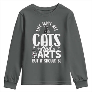 Kitty Lover Dartist Gift Youth Sweatshirt Life Should Be Cats And Darts TS12 Dark Heather Print Your Wear