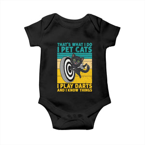 Funny Retro Sunset Cat Darts Baby Onesie I Pet Cats I Play Darts And I Know Things TS12 Black Print Your Wear