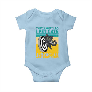 Funny Retro Sunset Cat Darts Baby Onesie I Pet Cats I Play Darts And I Know Things TS12 Light Blue Print Your Wear