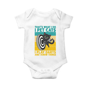 Funny Retro Sunset Cat Darts Baby Onesie I Pet Cats I Play Darts And I Know Things TS12 White Print Your Wear