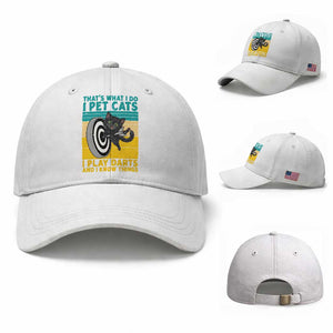Funny Retro Sunset Cat Darts Baseball Cap I Pet Cats I Play Darts And I Know Things TS12 Baseball Cap Universal Fit White Print Your Wear