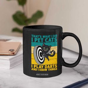 Funny Retro Sunset Cat Darts Coffee Mug I Pet Cats I Play Darts And I Know Things TS12 Print Your Wear