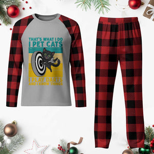 Funny Retro Sunset Cat Darts Plaid Pajama Set I Pet Cats I Play Darts And I Know Things TS12 Buffalo Plaid Print Your Wear