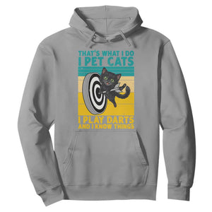 Funny Retro Sunset Cat Darts Hoodie I Pet Cats I Play Darts And I Know Things TS12 Sport Gray Print Your Wear