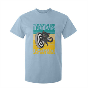 Funny Retro Sunset Cat Darts T Shirt For Kid I Pet Cats I Play Darts And I Know Things TS12 Light Blue Print Your Wear