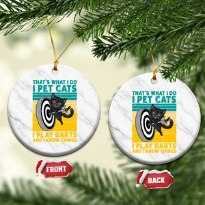 Funny Retro Sunset Cat Darts Ceramic Ornament I Pet Cats I Play Darts And I Know Things TS12 1pc White Marble Print Your Wear