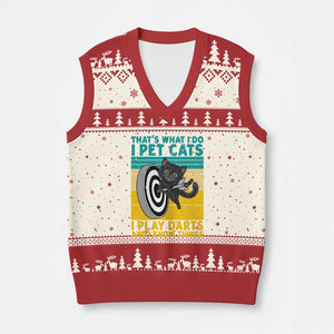 Funny Retro Sunset Cat Darts V-Neck Knit Sweater Vest I Pet Cats I Play Darts And I Know Things TS12 Beige Red Print Your Wear