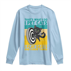 Funny Retro Sunset Cat Darts Long Sleeve Shirt I Pet Cats I Play Darts And I Know Things TS12 Light Blue Print Your Wear