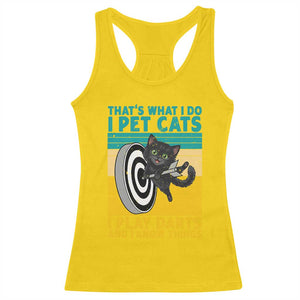 Funny Retro Sunset Cat Darts Racerback Tank Top I Pet Cats I Play Darts And I Know Things TS12 Daisy Print Your Wear