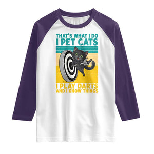 Funny Retro Sunset Cat Darts Raglan Shirt I Pet Cats I Play Darts And I Know Things TS12 White Purple Print Your Wear