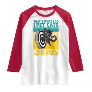 Funny Retro Sunset Cat Darts Raglan Shirt I Pet Cats I Play Darts And I Know Things TS12 White Red Print Your Wear