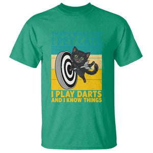 Funny Retro Sunset Cat Darts T Shirt I Pet Cats I Play Darts And I Know Things TS12 Irish Green Print Your Wear