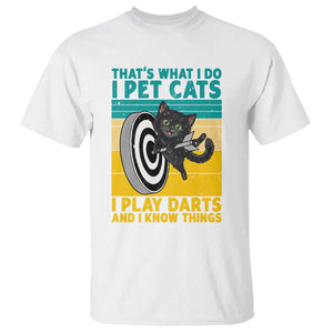 Funny Retro Sunset Cat Darts T Shirt I Pet Cats I Play Darts And I Know Things TS12 White Print Your Wear