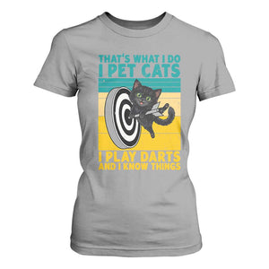 Funny Retro Sunset Cat Darts T Shirt For Women I Pet Cats I Play Darts And I Know Things TS12 Sport Gray Print Your Wear