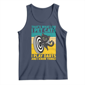 Funny Retro Sunset Cat Darts Tank Top I Pet Cats I Play Darts And I Know Things TS12 Navy Print Your Wear
