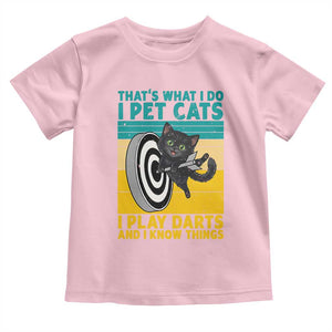 Funny Retro Sunset Cat Darts Toddler T Shirt I Pet Cats I Play Darts And I Know Things TS12 Light Pink Print Your Wear