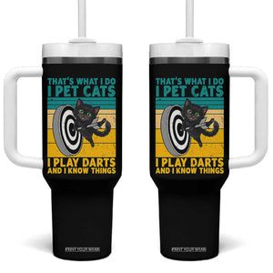 Funny Retro Sunset Cat Darts Tumbler With Handle I Pet Cats I Play Darts And I Know Things TS12 One Size: 40 oz Black Print Your Wear