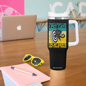 Funny Retro Sunset Cat Darts Tumbler With Handle I Pet Cats I Play Darts And I Know Things TS12 Print Your Wear