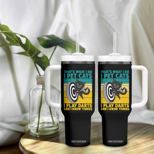 Funny Retro Sunset Cat Darts Tumbler With Handle I Pet Cats I Play Darts And I Know Things TS12 Print Your Wear
